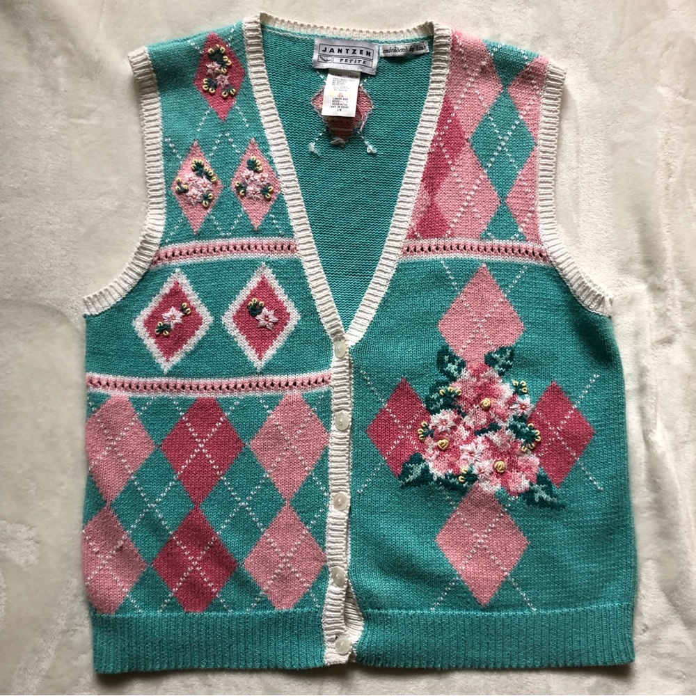 Pink and blue vintage grandma sweater vest